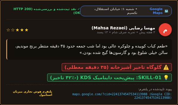 اسکرین‌شات نقد مهسا رضایی در گوگل مپ